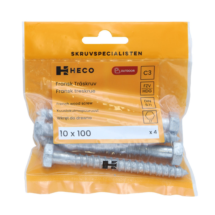 Träskruv Fransk 10 x 100 mm 4-pack Heco